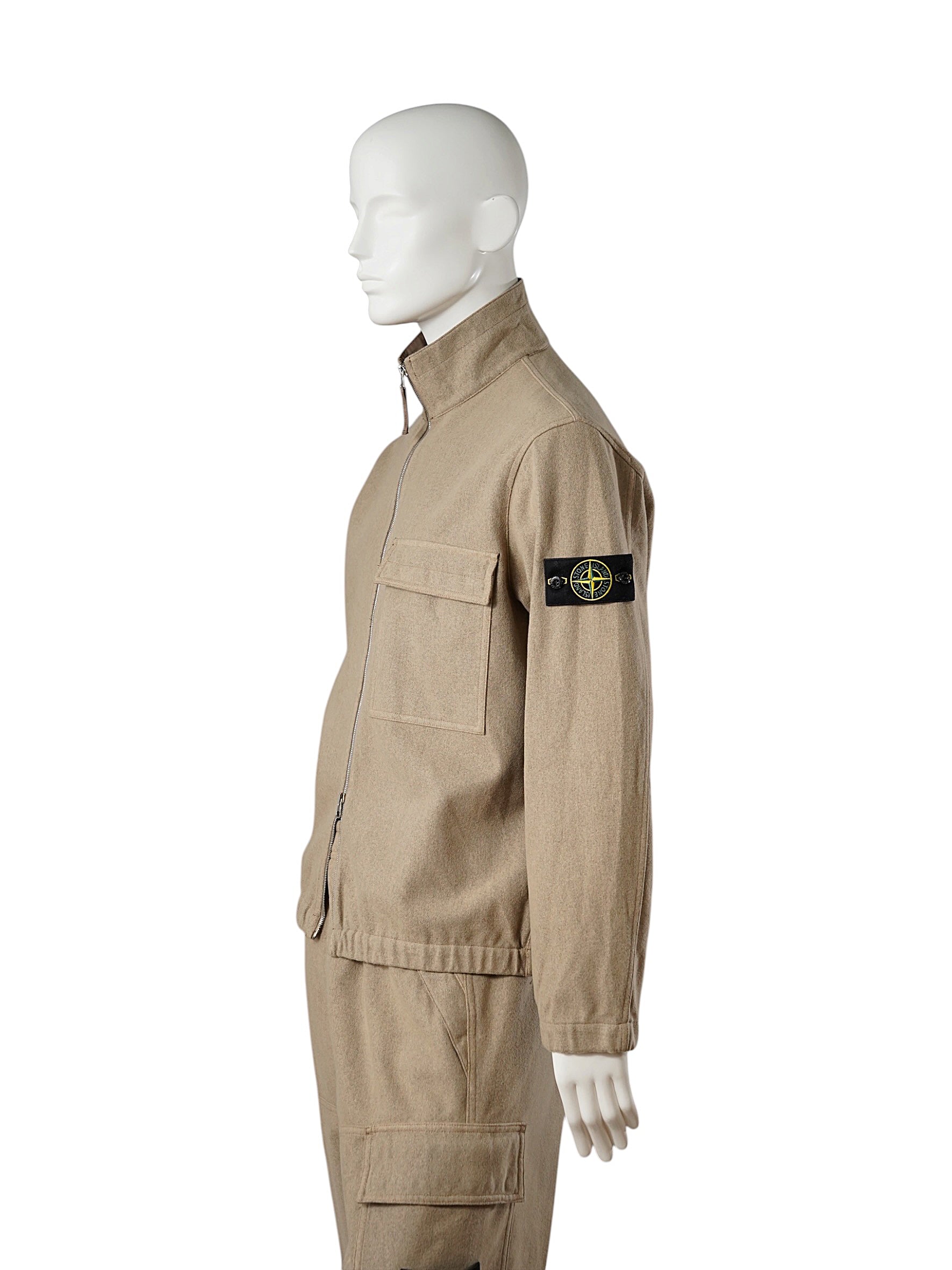 Sandfarbene Flanelljacke aus Schurwolle von Stone Island – Ansicht 5