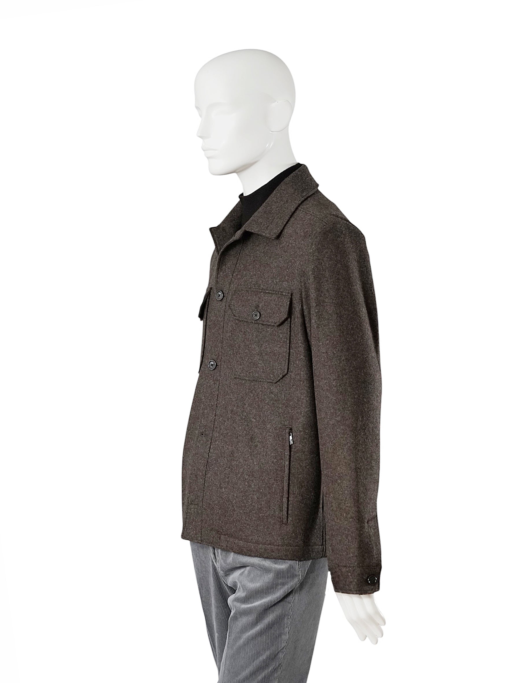 Braun meliertes Overshirt aus Wollflanell mit Cashmere von Corneliani – Ansicht 5