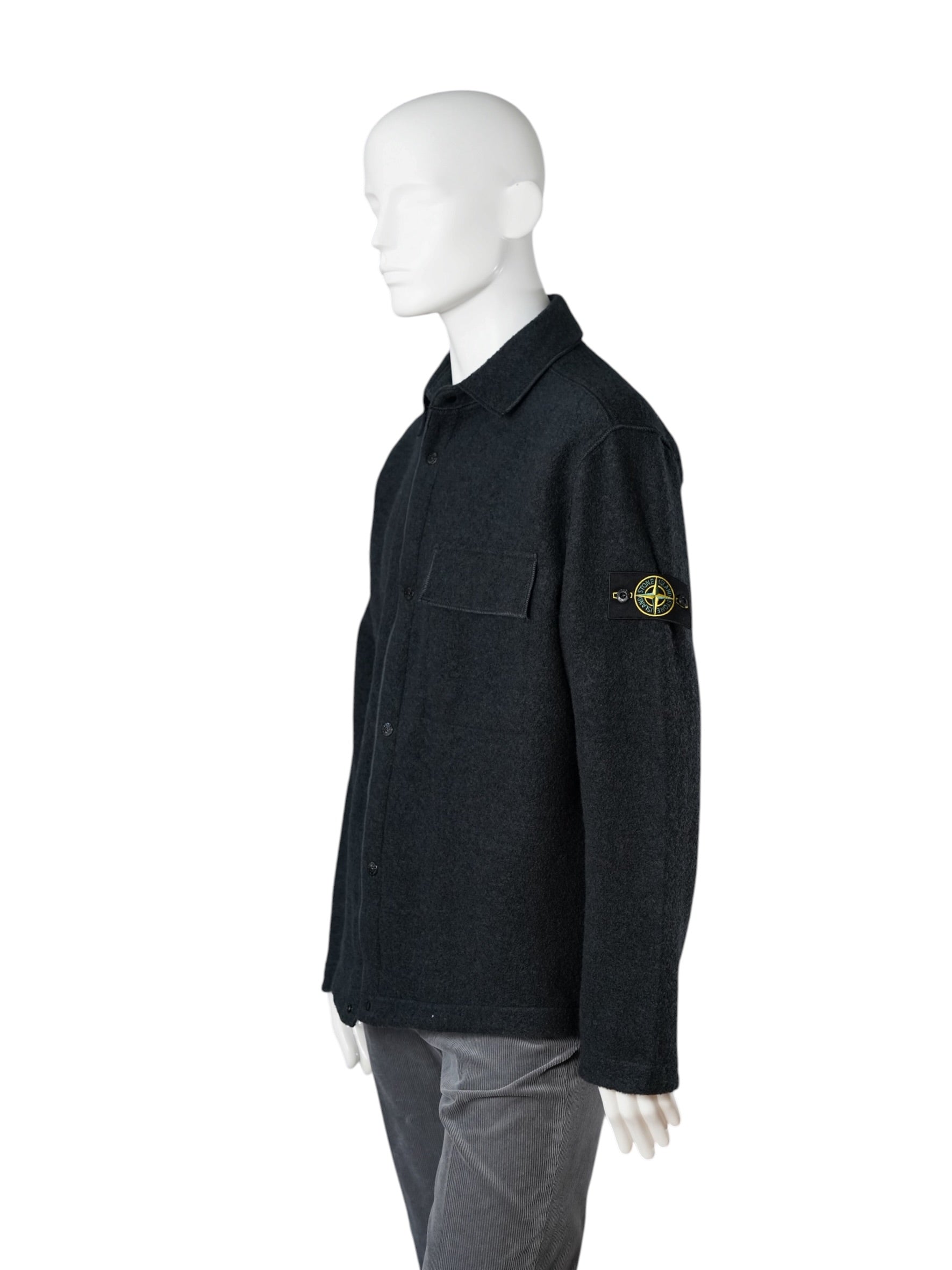Graublaues Overshirt aus gekochter Wolle mit Used-Kanten von Stone Island – Ansicht 5