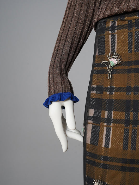 Braunes Lurex-Poloshirt aus Rippstrick von Essentiel Antwerp – Ansicht 4