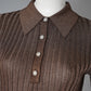 Braunes Lurex-Poloshirt aus Rippstrick von Essentiel Antwerp – Ansicht 2