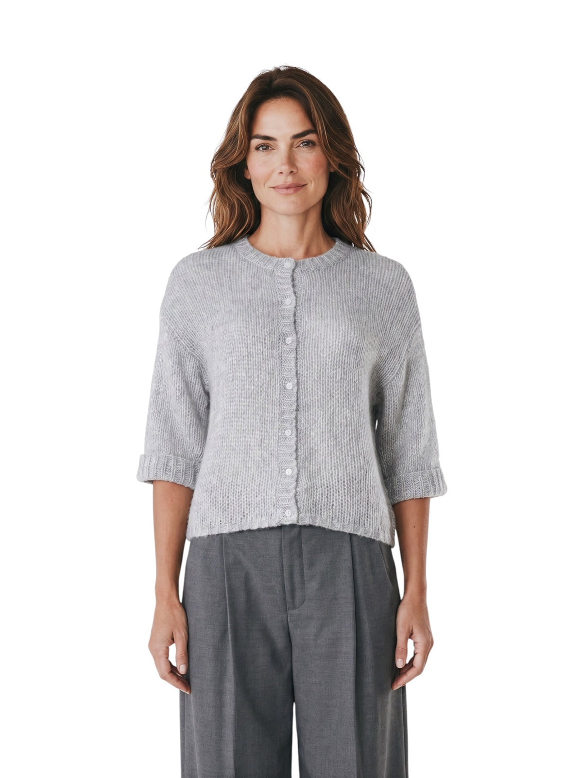 Hellgraue Strickjacke aus Cashmere und Seide mit Pailletten von Henry Christ