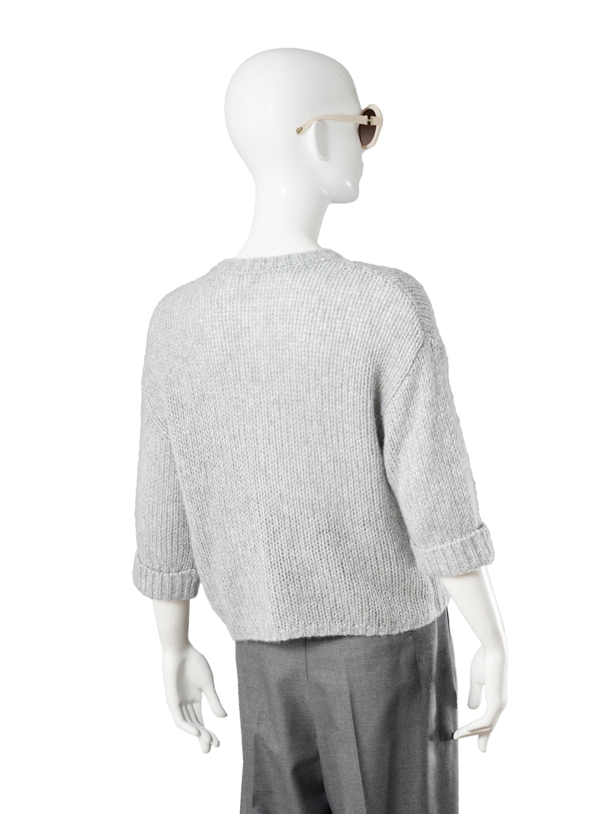 Hellgraue Strickjacke aus Cashmere und Seide mit Pailletten von Henry Christ – Ansicht 3