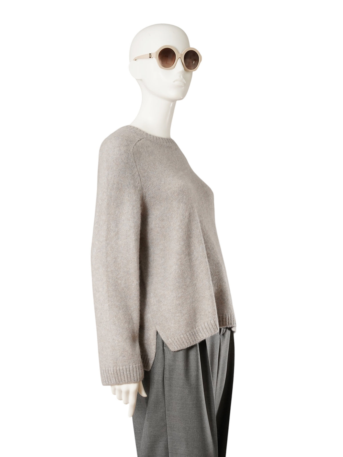 Grau-taupefarbener Rundhals-Pullover mit Logo von Hemisphere – Ansicht 3