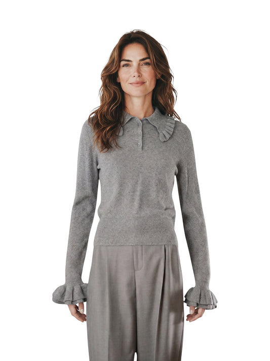 Grauer Kaschmir-Pullover mit Rüschenkragen von Alcidia da Veiga