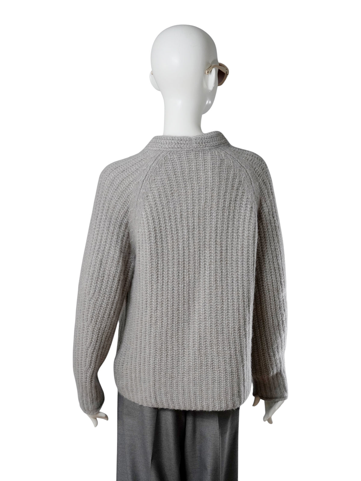 Grauer Grobstrick-Pullover mit V-Ausschnitt von Hemisphere – Ansicht 3