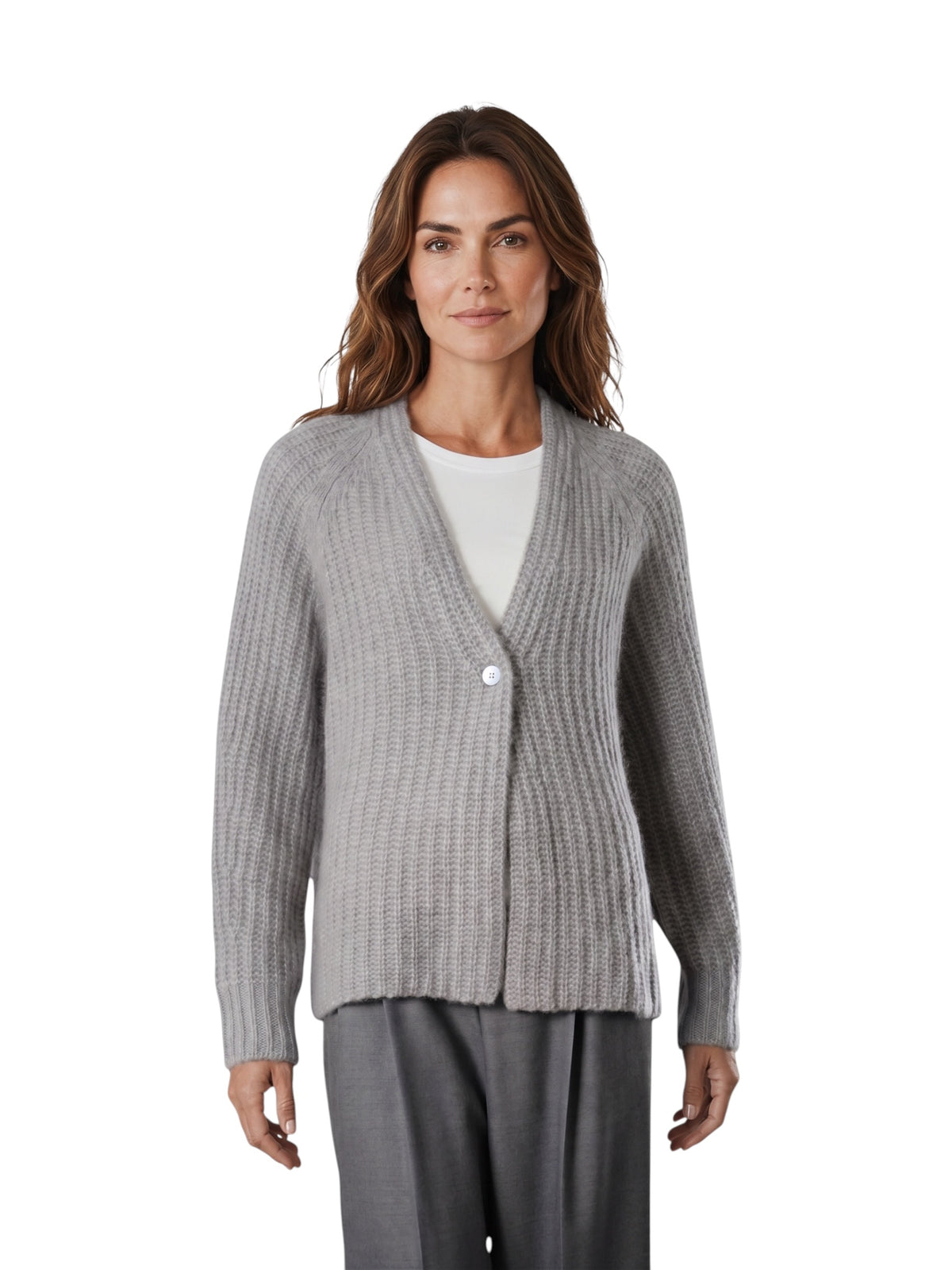 Grauer Grobstrick-Pullover mit V-Ausschnitt von Hemisphere