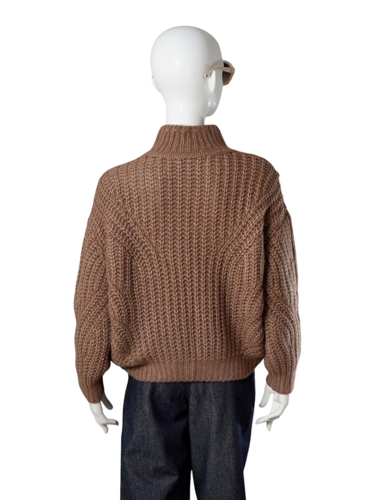 Nussbrauner Grobstrick-Pullover mit Pailletten von Hemisphere – Ansicht 3