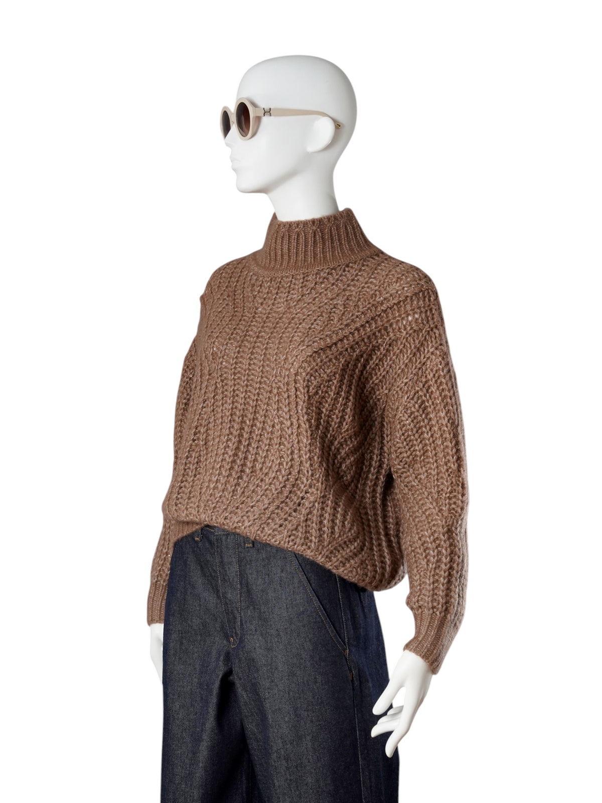 Nussbrauner Grobstrick-Pullover mit Pailletten von Hemisphere – Ansicht 4