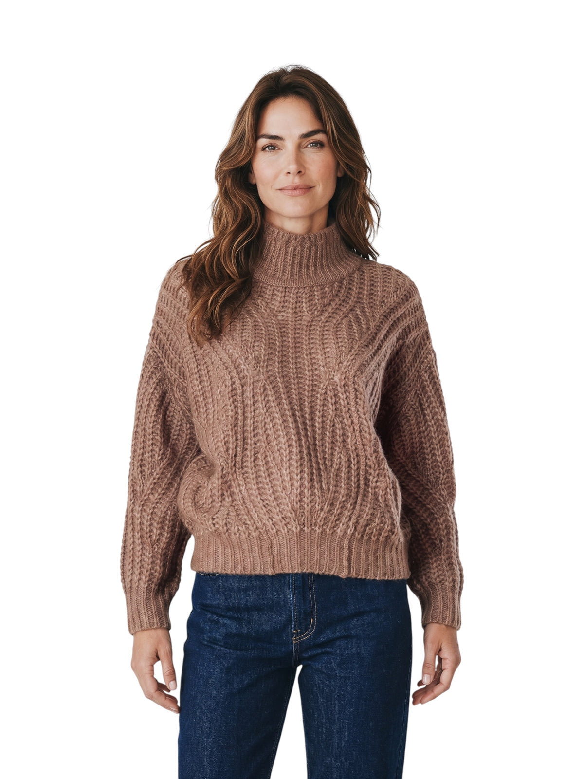 Nussbrauner Grobstrick-Pullover mit Pailletten von Hemisphere