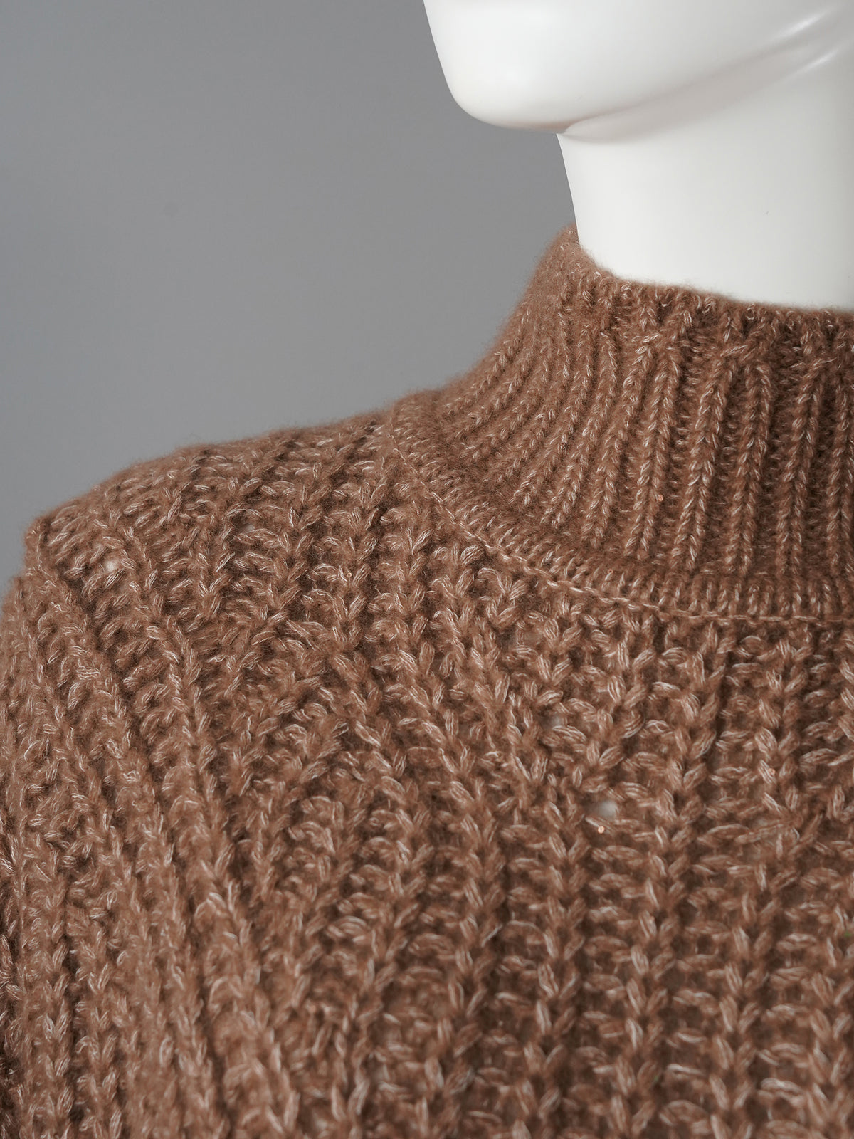 Nussbrauner Grobstrick-Pullover mit Pailletten von Hemisphere – Ansicht 2