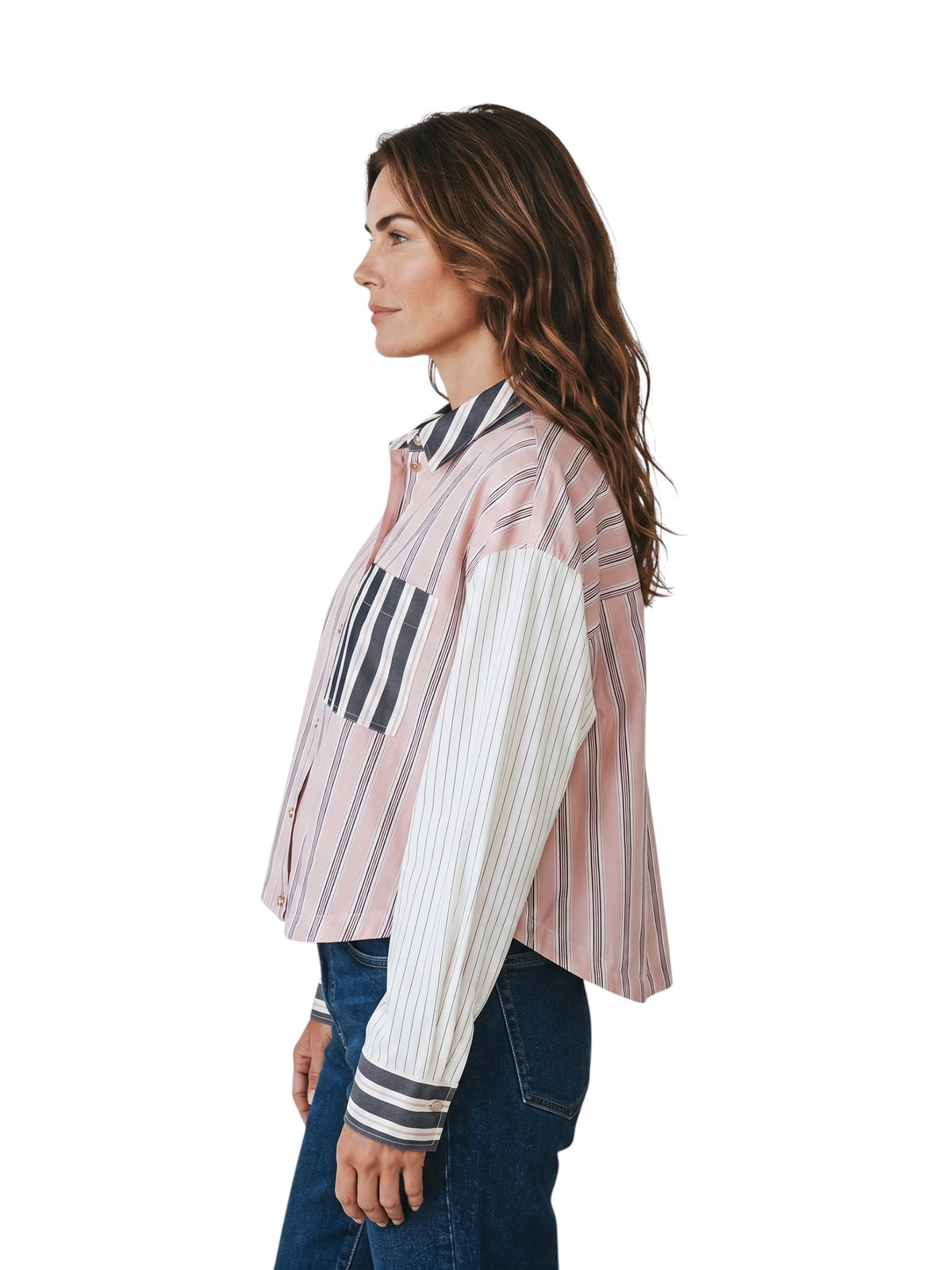 Roséfarbene Hemdbluse im Streifenmix von Essentiel Antwerp – Ansicht 4