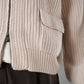 Rosé-beigefarbener Zip-Cardigan aus Grobstrick