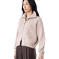 Rosé-beigefarbener Zip-Cardigan aus Grobstrick