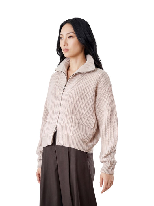 Rosé-beigefarbener Zip-Cardigan aus Grobstrick von FFC
