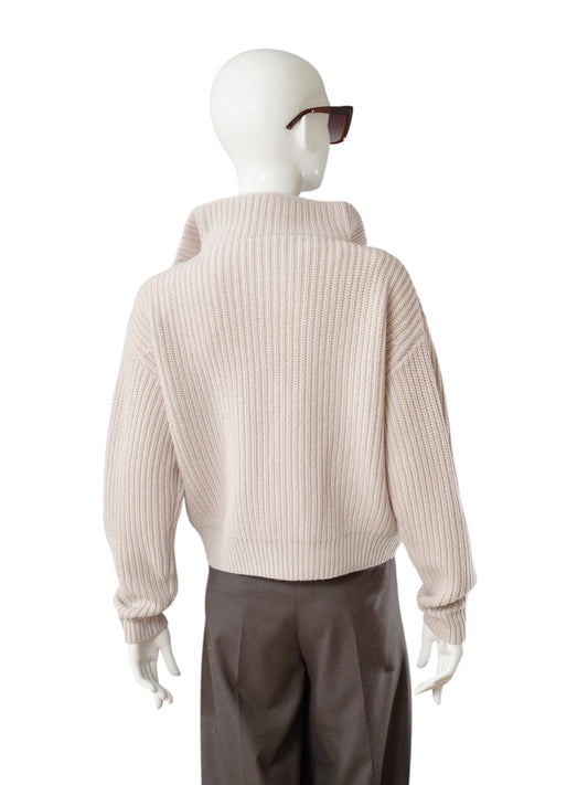 Rosé-beigefarbener Zip-Cardigan aus Grobstrick von FFC – Ansicht 3