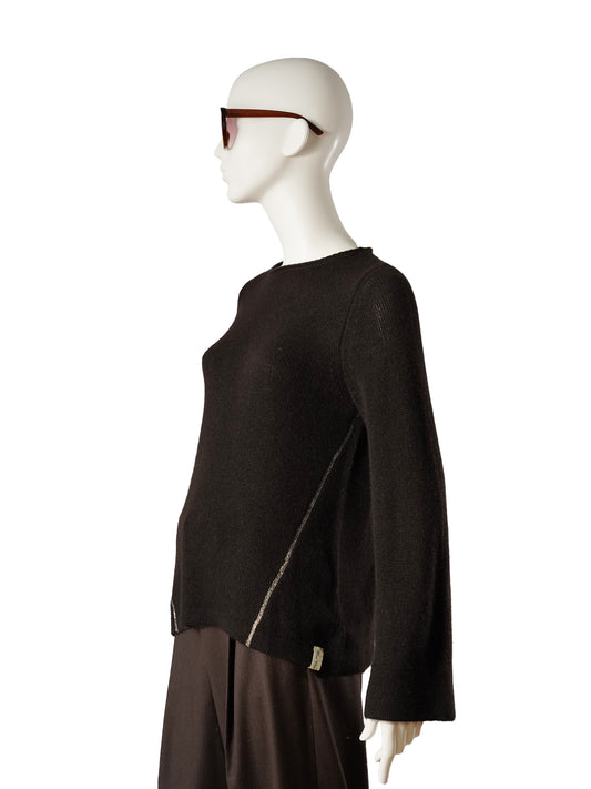Espressobrauner Kaschmir-Pullover mit Ziernähten von Henry Christ