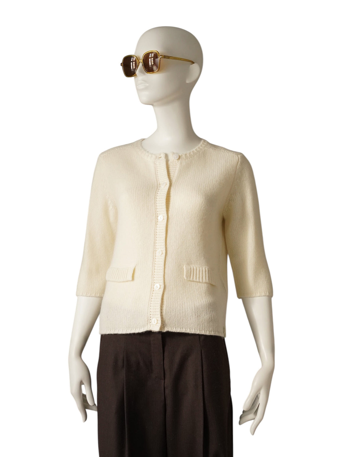 Cremefarbene Kaschmir-Strickjacke mit 3/4-Arm von Henry Christ