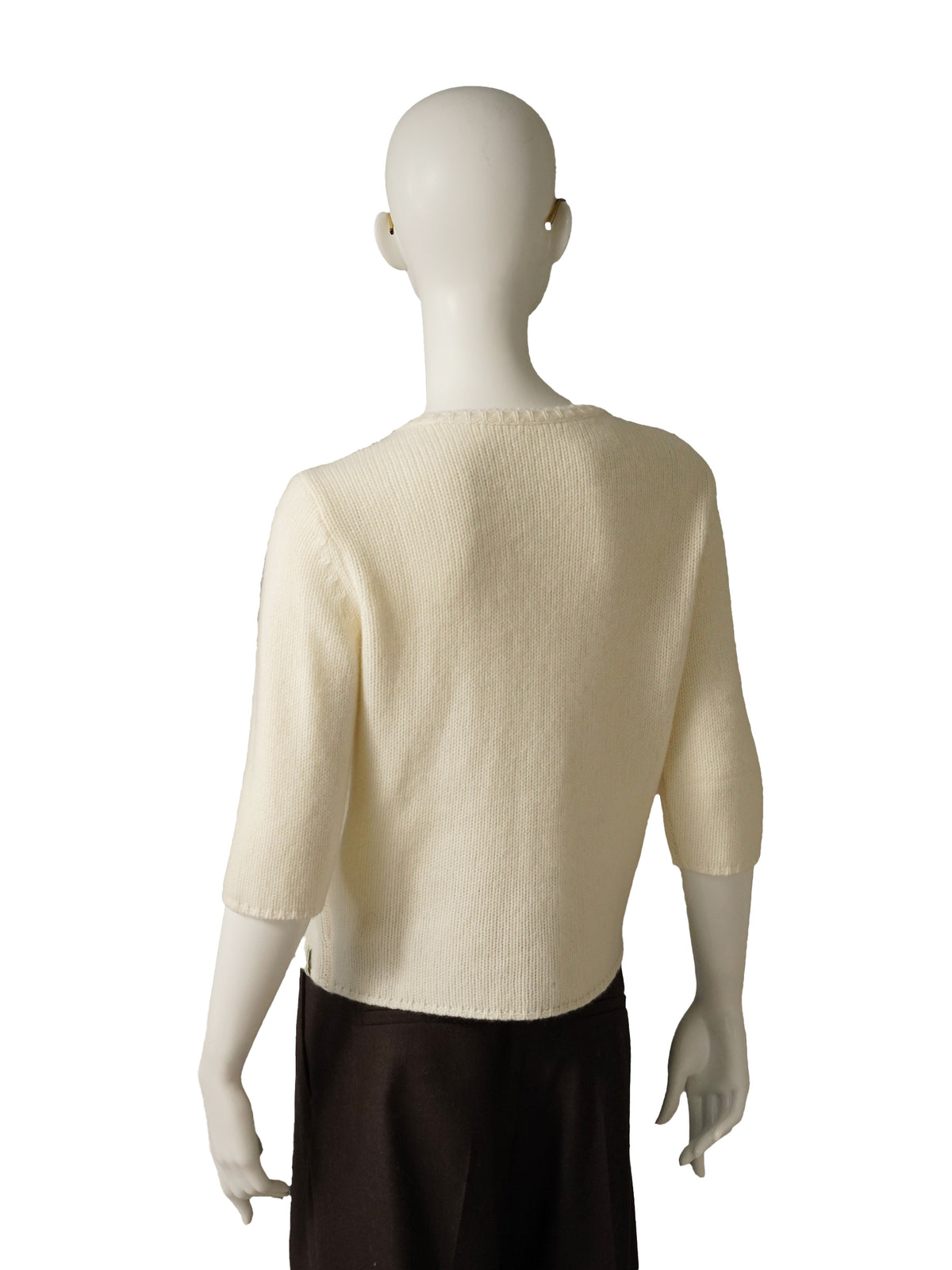 Cremefarbene Kaschmir-Strickjacke mit 3/4-Arm von Henry Christ – Rückansicht
