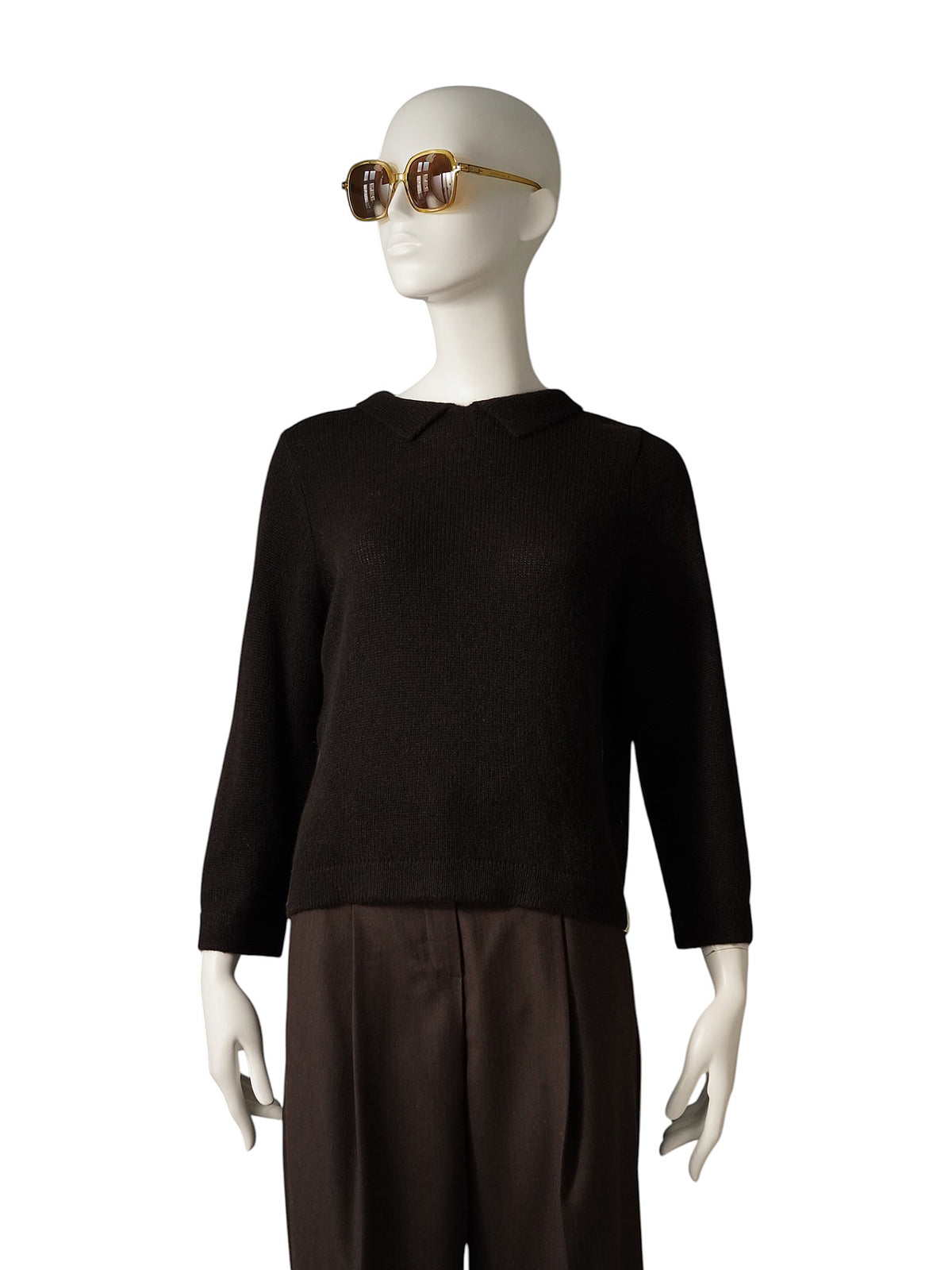 Espressobrauner Kaschmir-Pullover mit Polokragen von Henry Christ