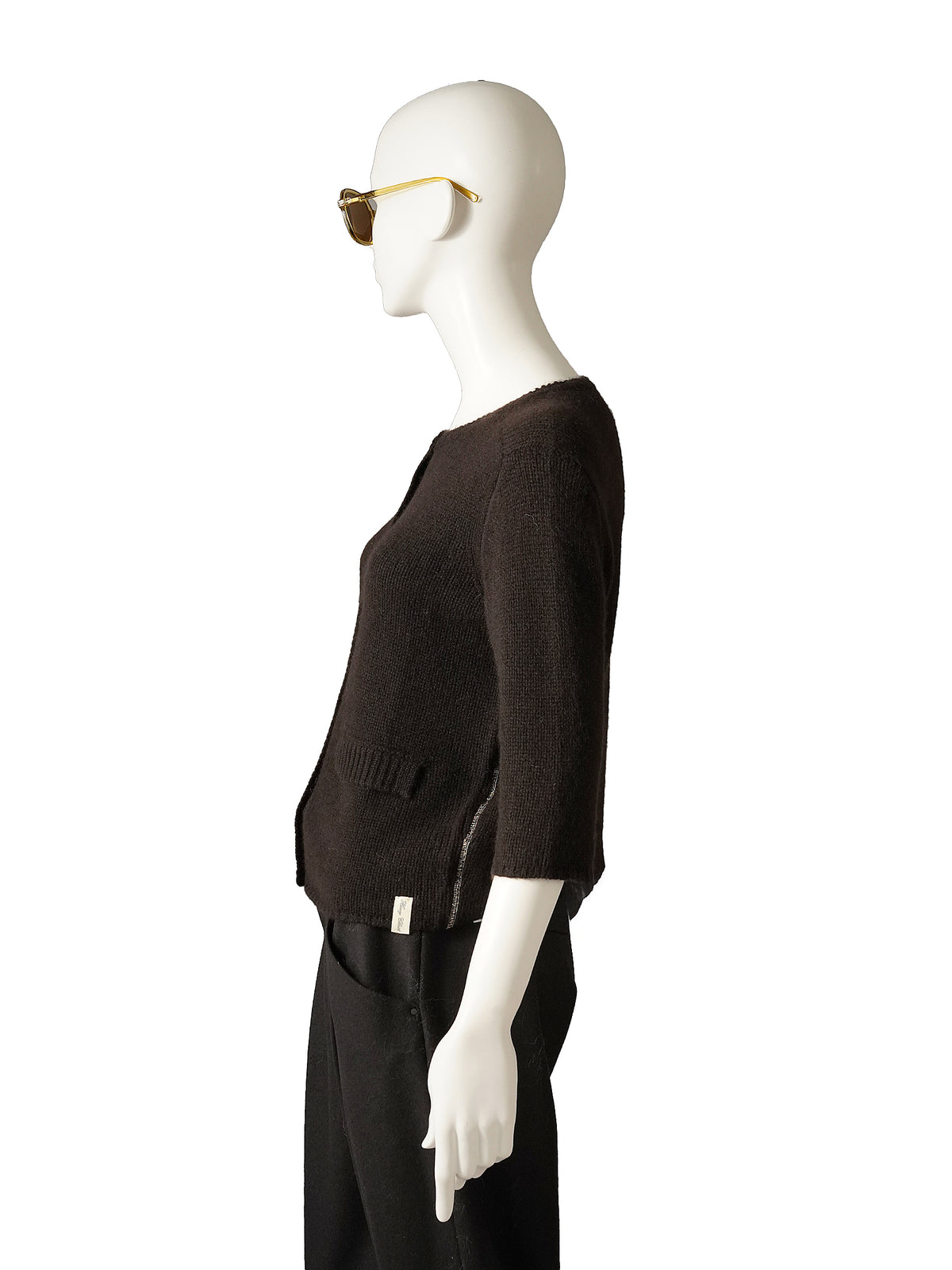 Espressobrauner Kaschmir-Cardigan von Henry Christ – Seitenansicht