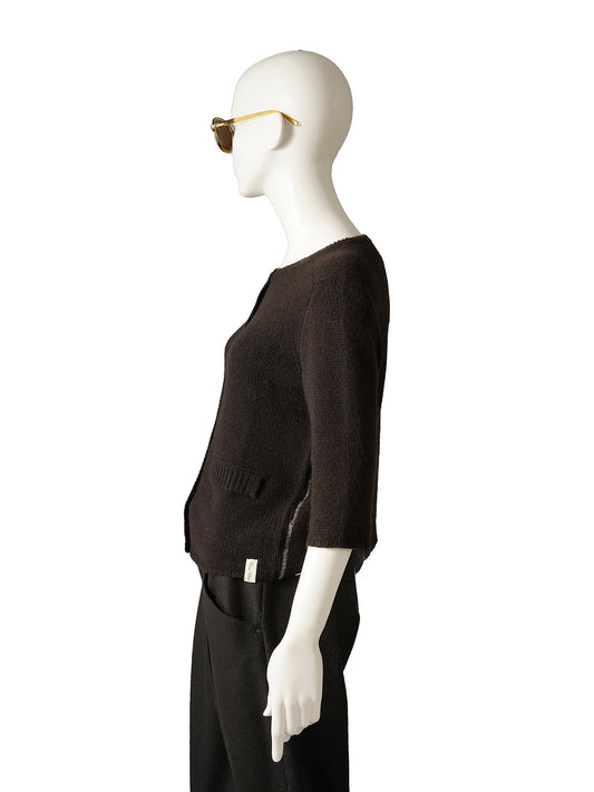 Espressobrauner Kaschmir-Cardigan von Henry Christ – Seitenansicht