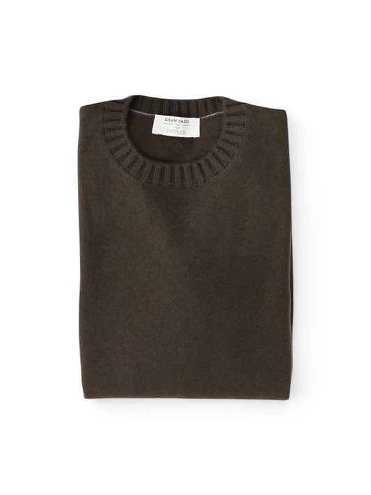 Espressobrauner Kaschmir-Pullover mit Rundhals von Gran Sasso