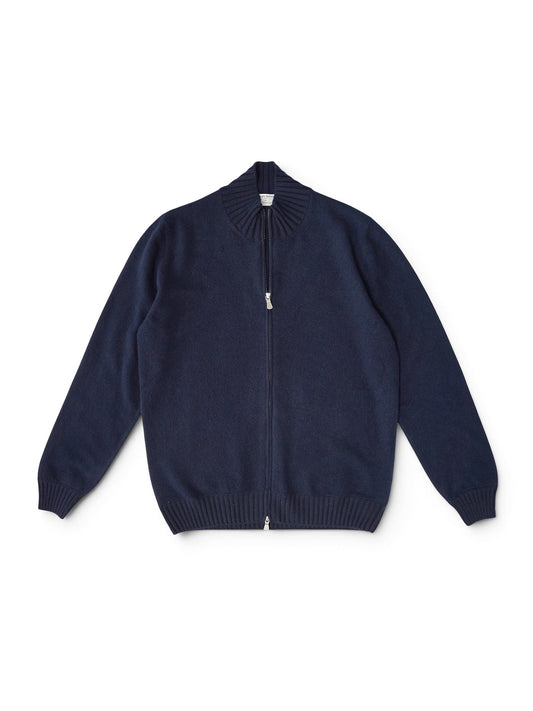 Dunkelblauer Kaschmir-Zip-Cardigan mit Stehkragen von Gran Sasso