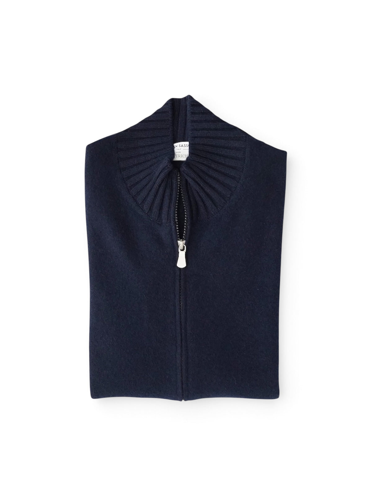 Dunkelblauer Kaschmir-Zip-Cardigan mit Stehkragen von Gran Sasso – Ansicht 2