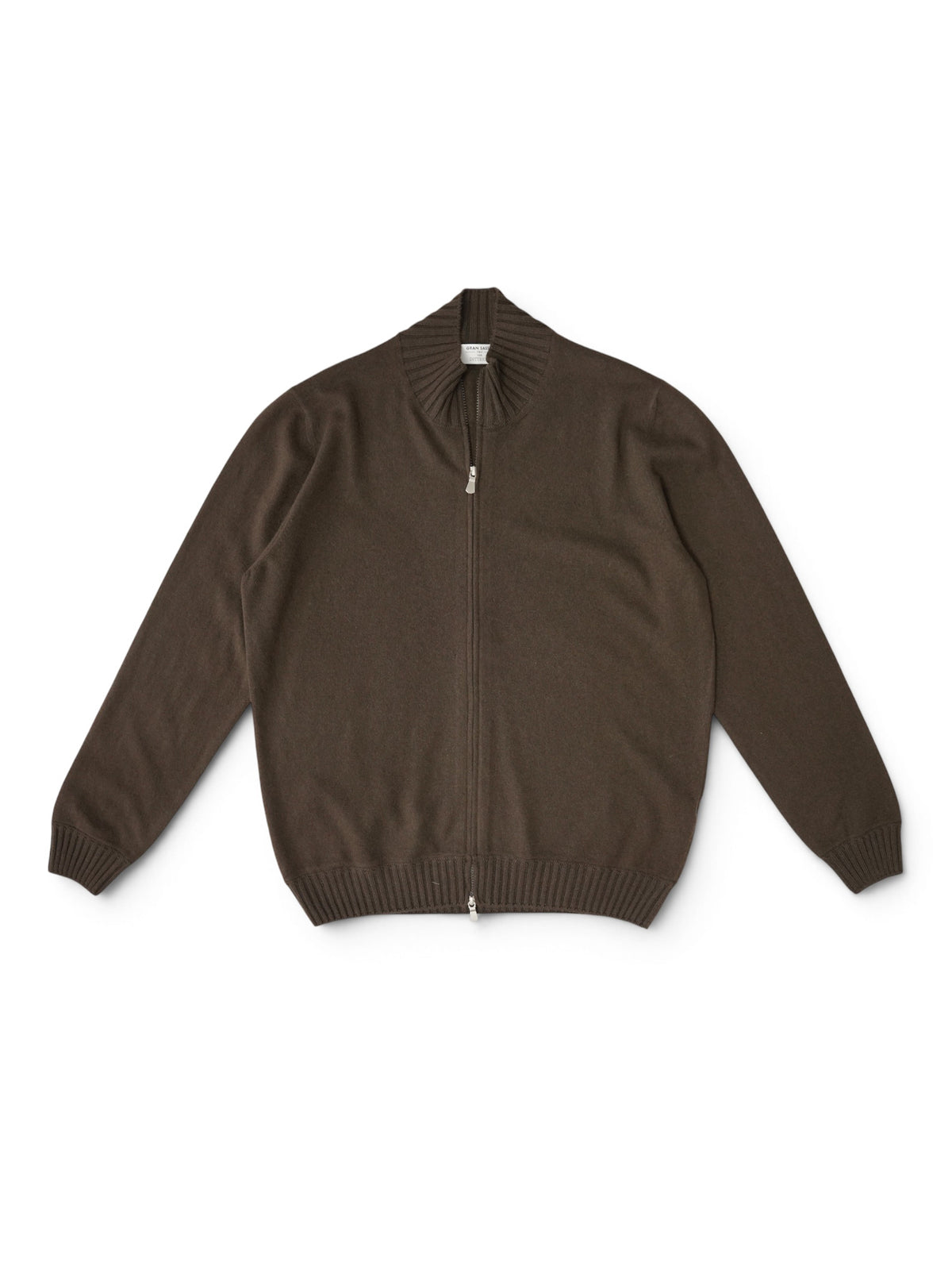 Espressobrauner Kaschmir-Zip-Cardigan mit Stehkragen von Gran Sasso – Ansicht 3