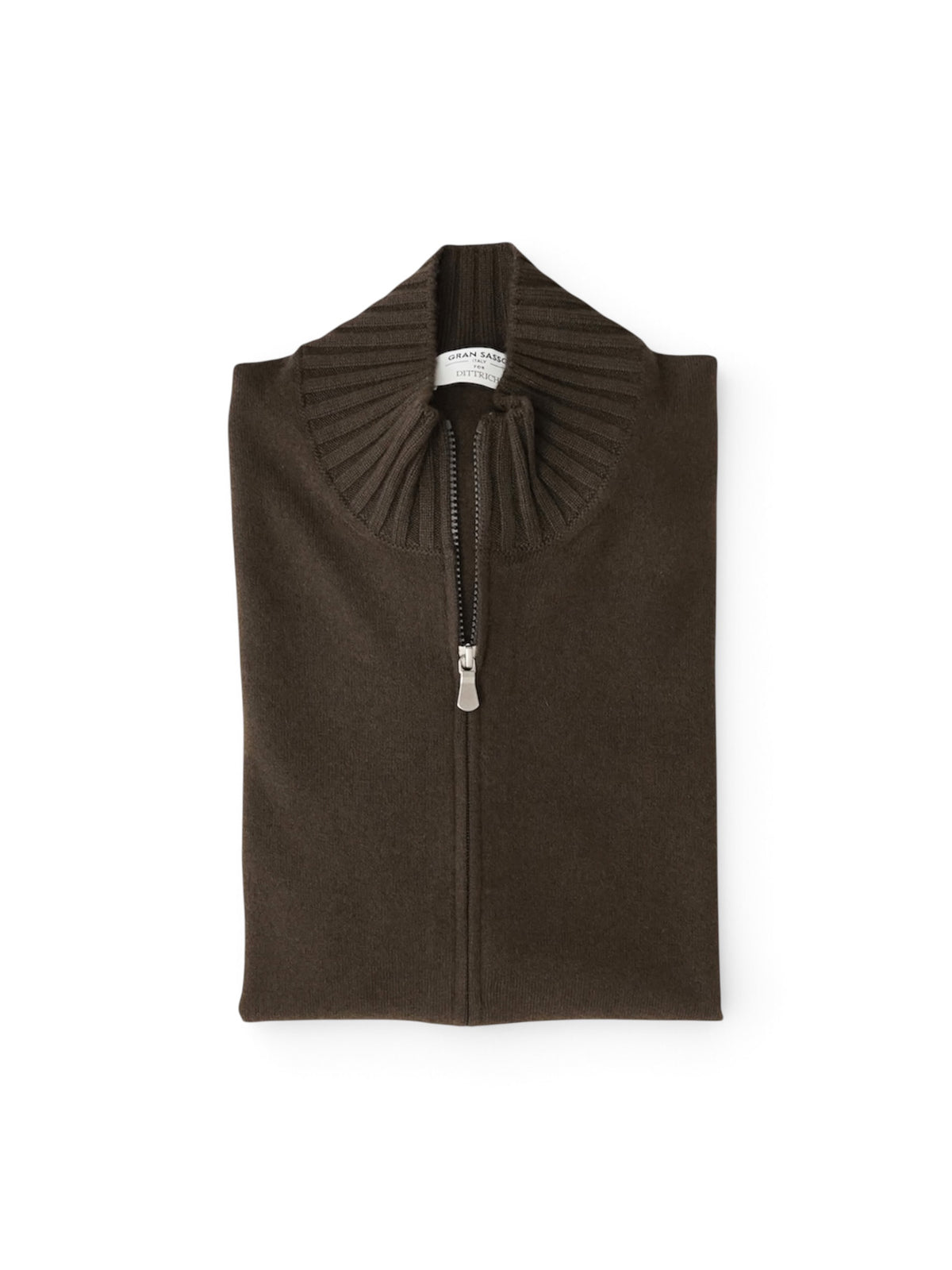 Espressobrauner Kaschmir-Zip-Cardigan mit Stehkragen von Gran Sasso