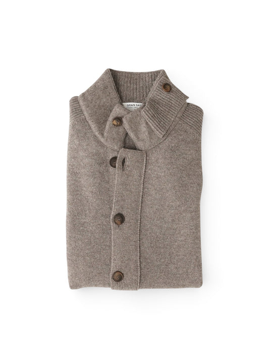 Braungraue Strickjacke mit Reißverschluss und Knopfleiste von Gran Sasso