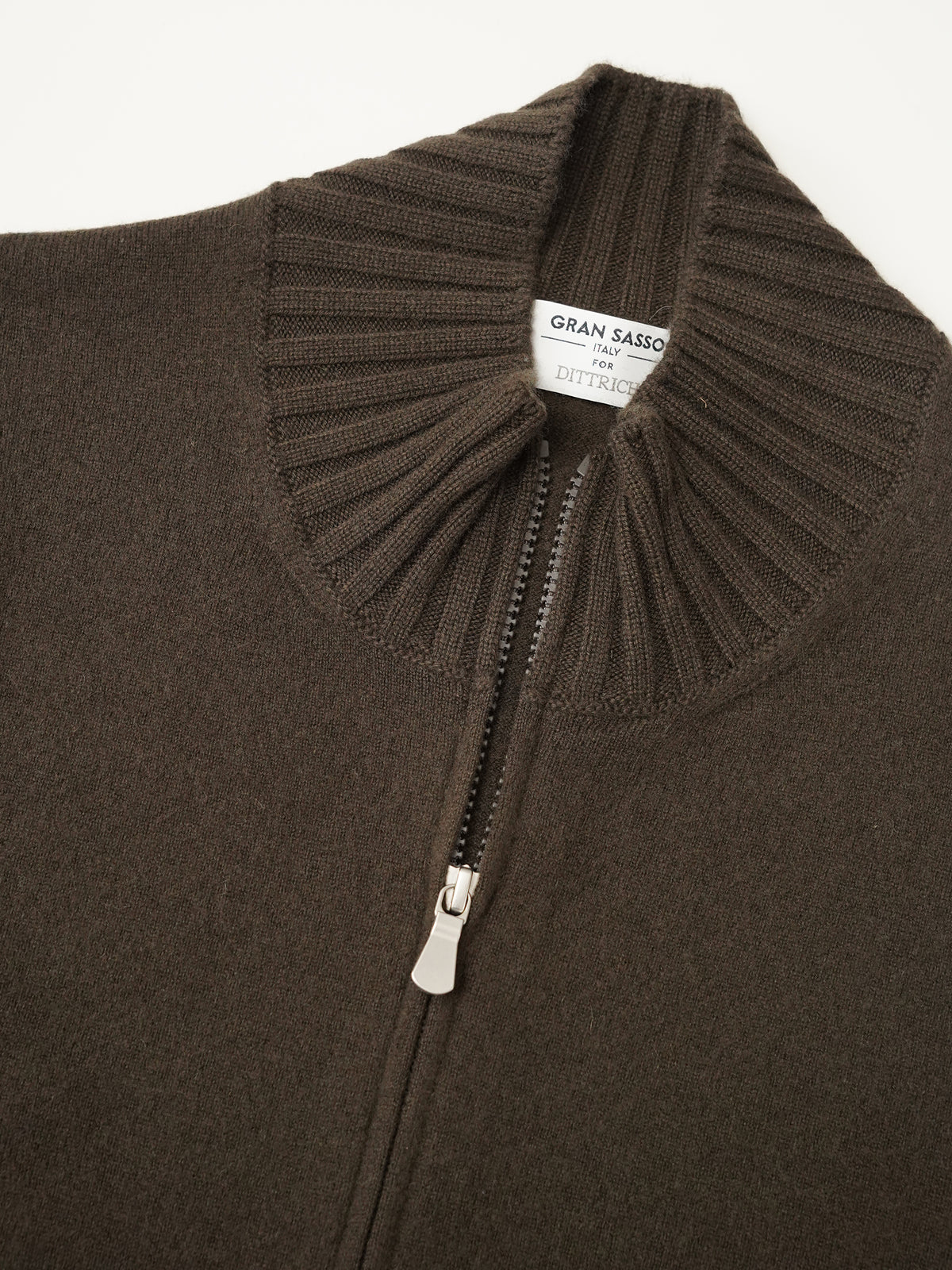 Espressobrauner Kaschmir-Zip-Cardigan mit Stehkragen von Gran Sasso – Ansicht 2