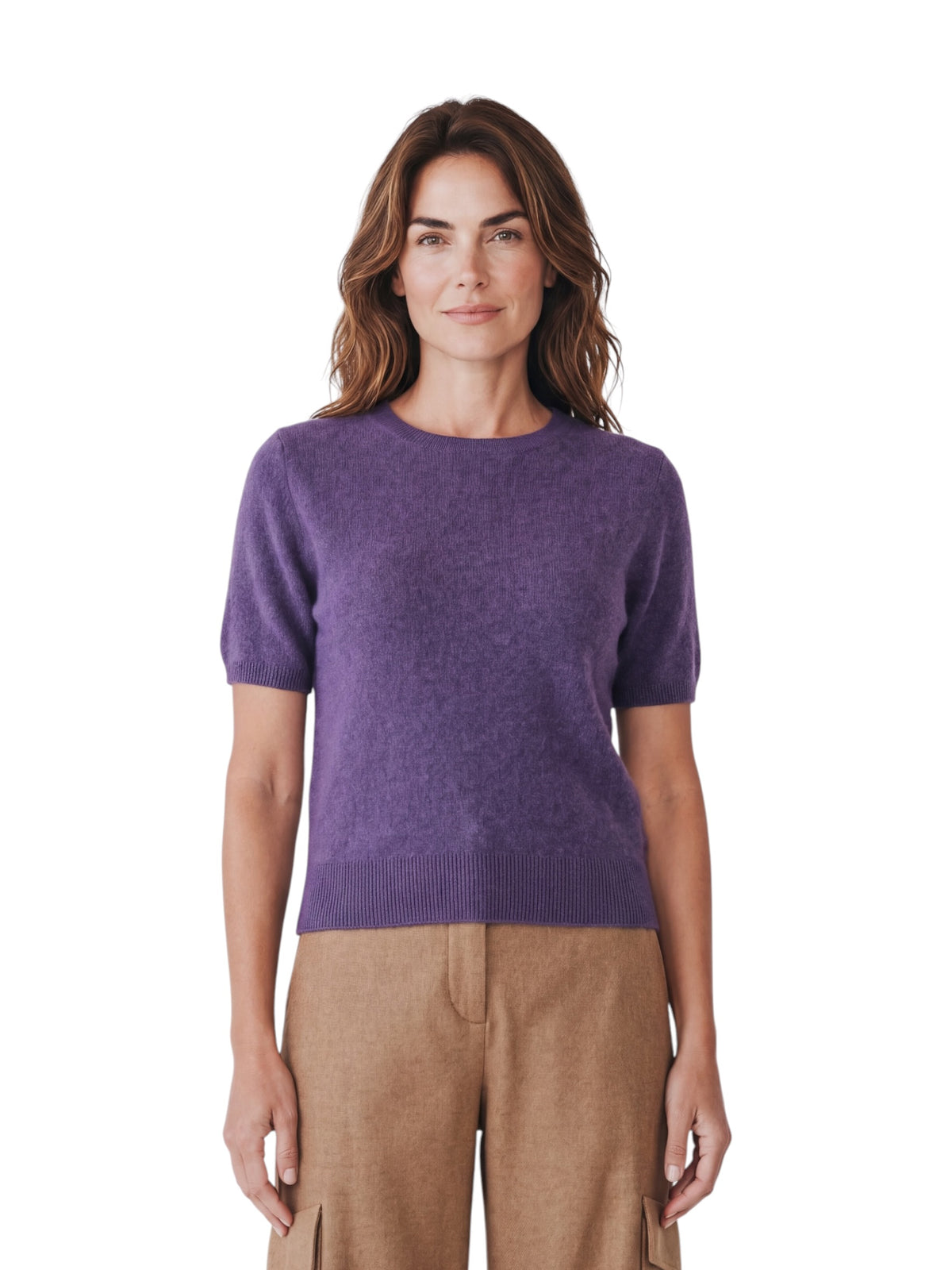 Lilafarbener Flauschpullover mit kurzem Arm von S. Marlon