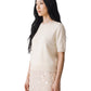 Cremefarbener Halbarm-Pullover mit Perlenausschnitt von Semicouture