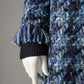 Blauer Bouclé-Mantel mit Fransenkanten