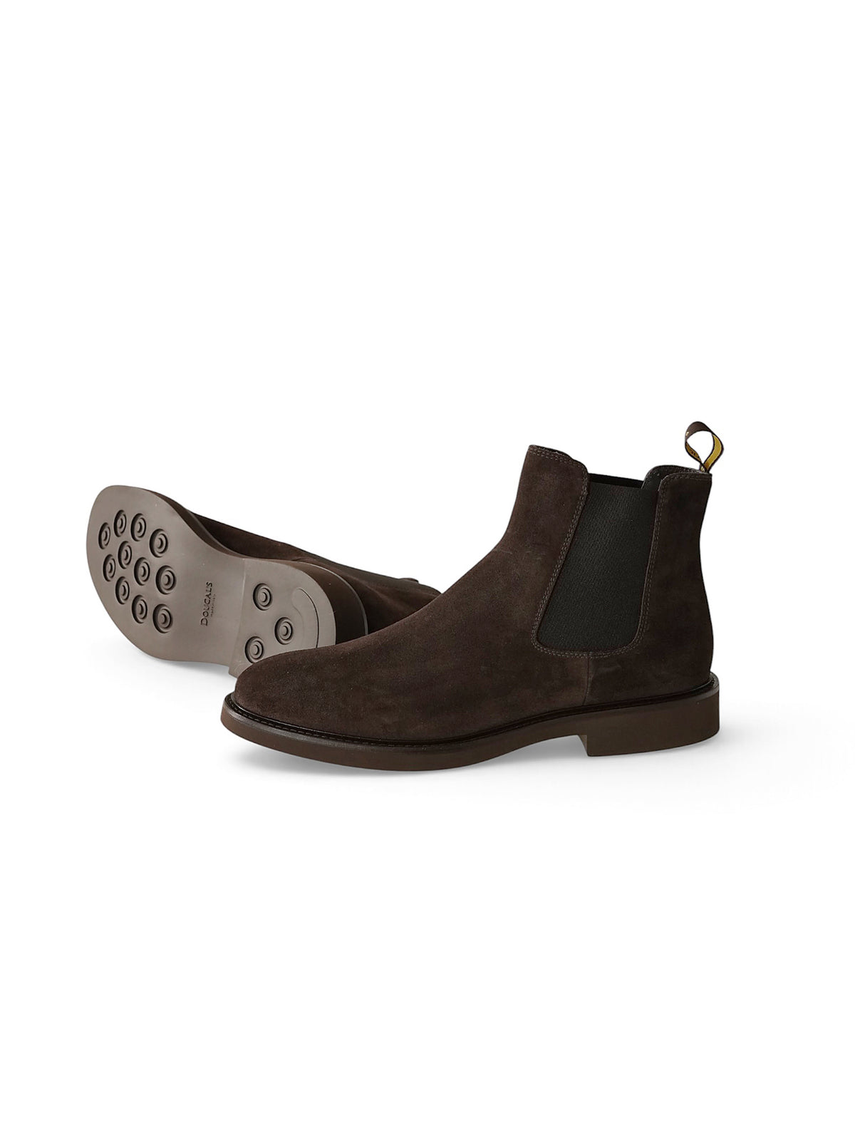 Dunkelbrauner Chelsea Boot aus Veloursleder von Doucal's – Seitenansicht mit Noppensohle