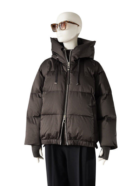 Schwarzbraune Daunenjacke mit Kapuze von Duno
