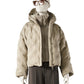 Greigefarbene Steppjacke mit Kapuze und Strickeinsatz