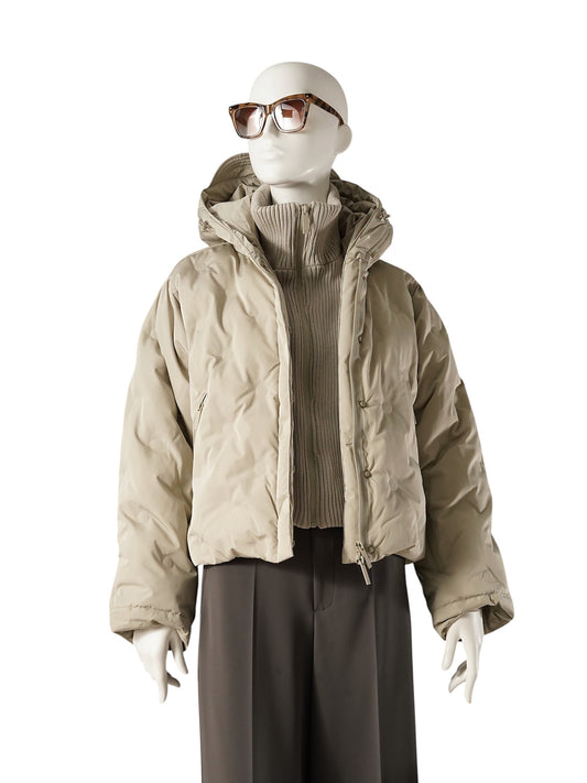 Greigefarbene Steppjacke mit Kapuze und Strickeinsatz von 10days