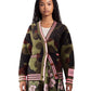 Khakifarbener College-Cardigan aus Fake Fur mit Camouflage-Muster von Essentiel Antwerp