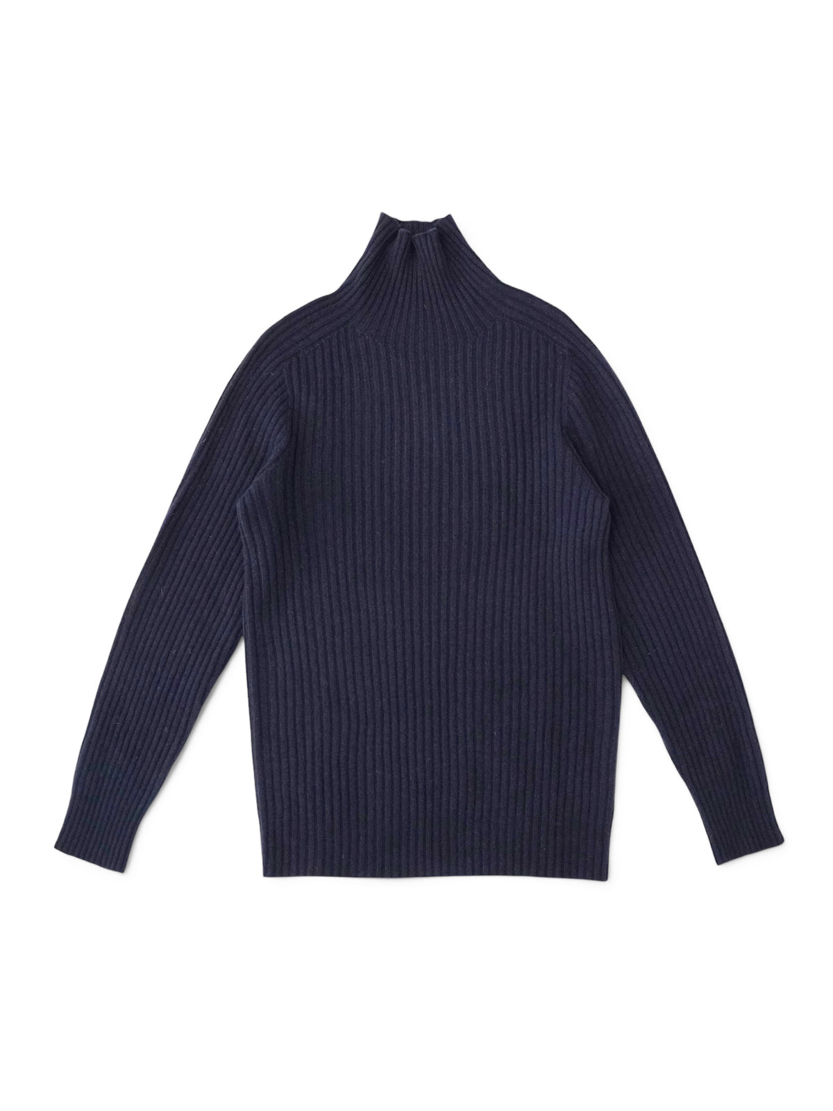 Dunkelblauer Rippstrick-Pullover mit Stehkragen von Glenugie – Ansicht 3