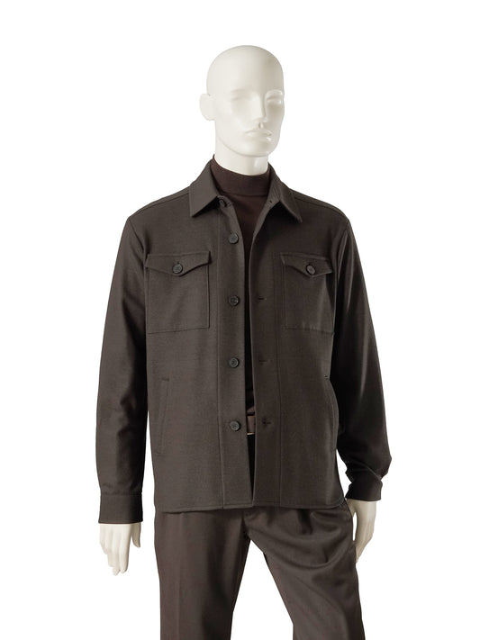 Dunkelbraunes Overshirt aus Wolljersey von Harris Wharf London