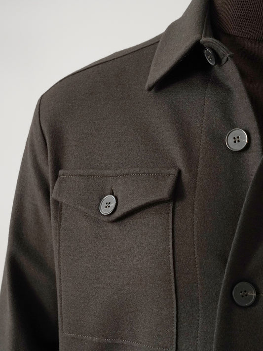 Dunkelbraunes Overshirt aus Wolljersey von Harris Wharf London – Ansicht 3
