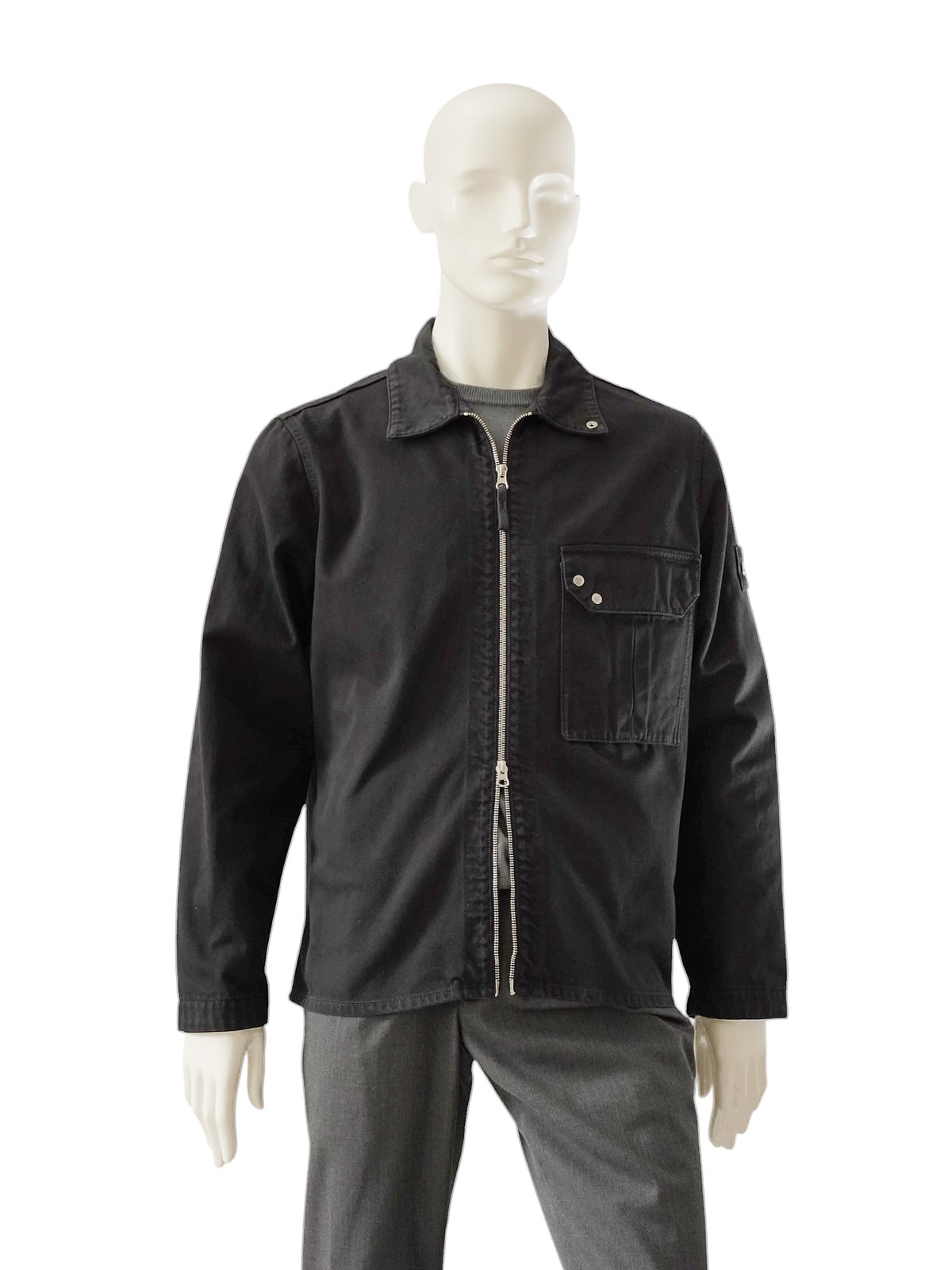 Schwarze Jeansjacke mit Zweiwege-Reißverschluss von Stone Island
