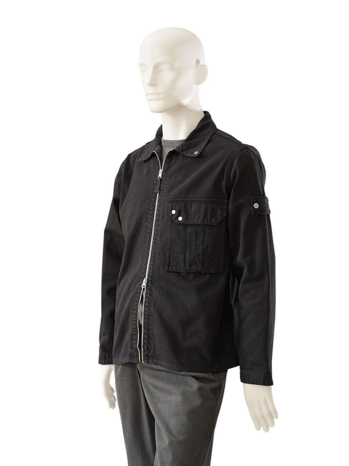 Schwarze Jeansjacke mit Zweiwege-Reißverschluss von Stone Island – Ansicht 3