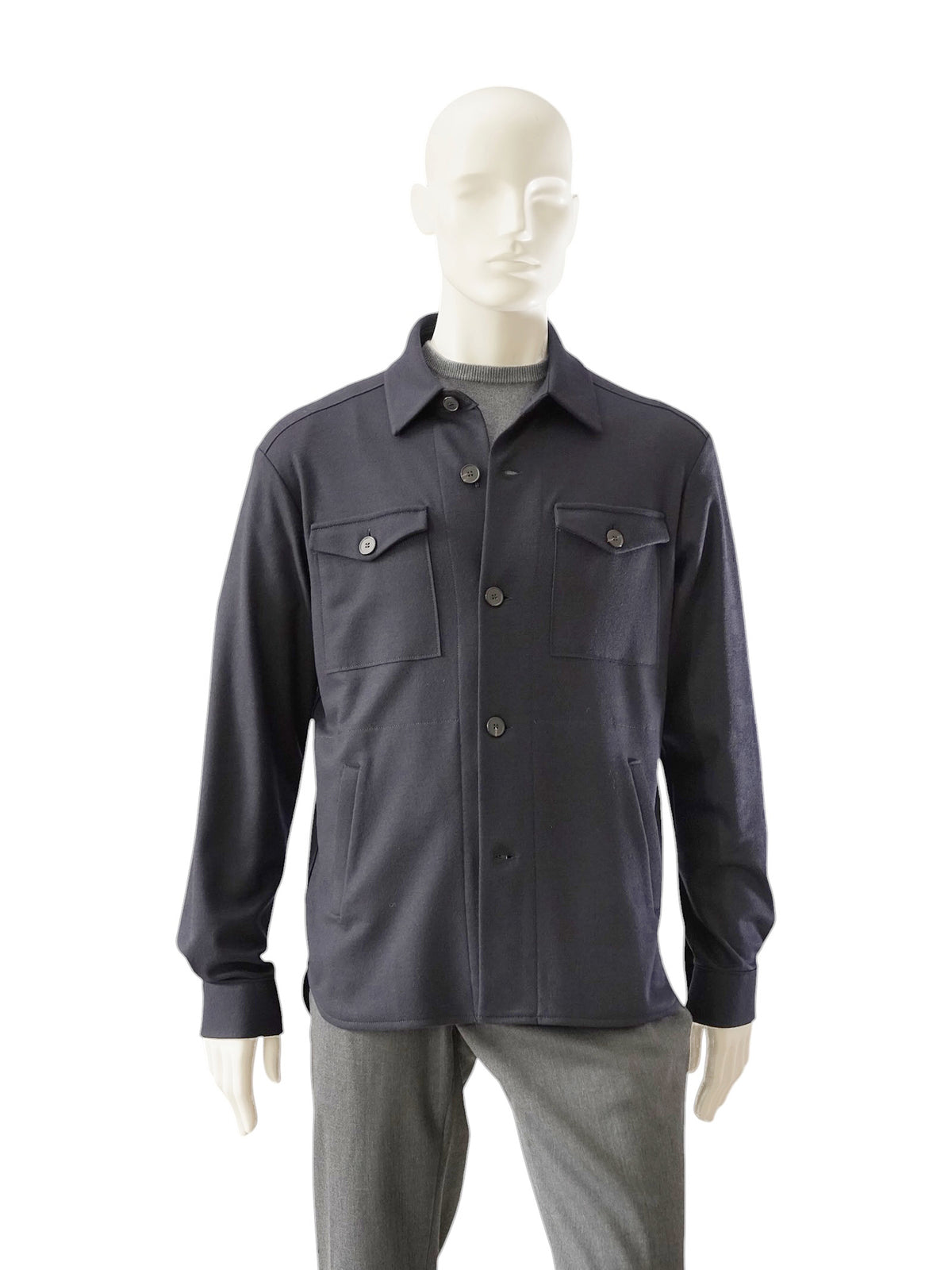 Dunkelblaues Overshirt aus Wolljersey von Harris Wharf London – Ansicht 4