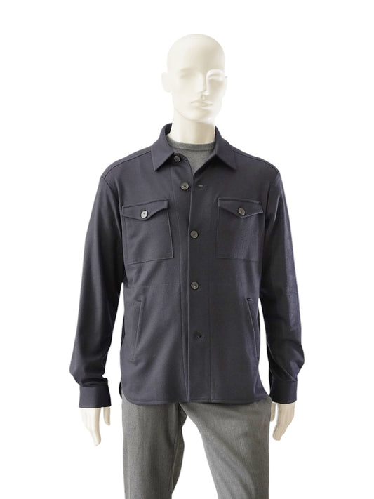 Dunkelblaues Overshirt aus Wolljersey von Harris Wharf London – Ansicht 4