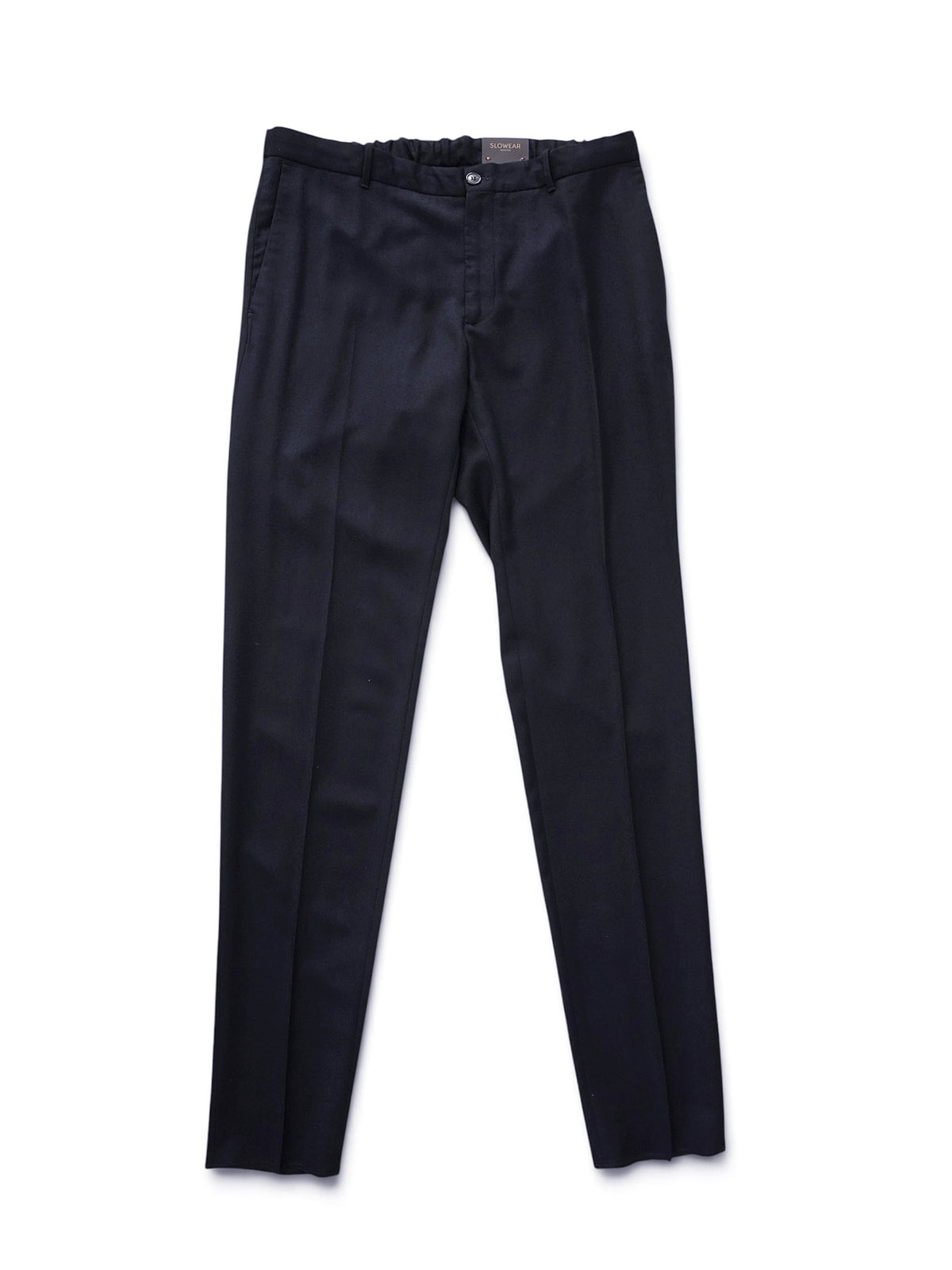 Dunkelblaue Hose mit Gummi- und Kordelzug von Slowear – Vorderansicht