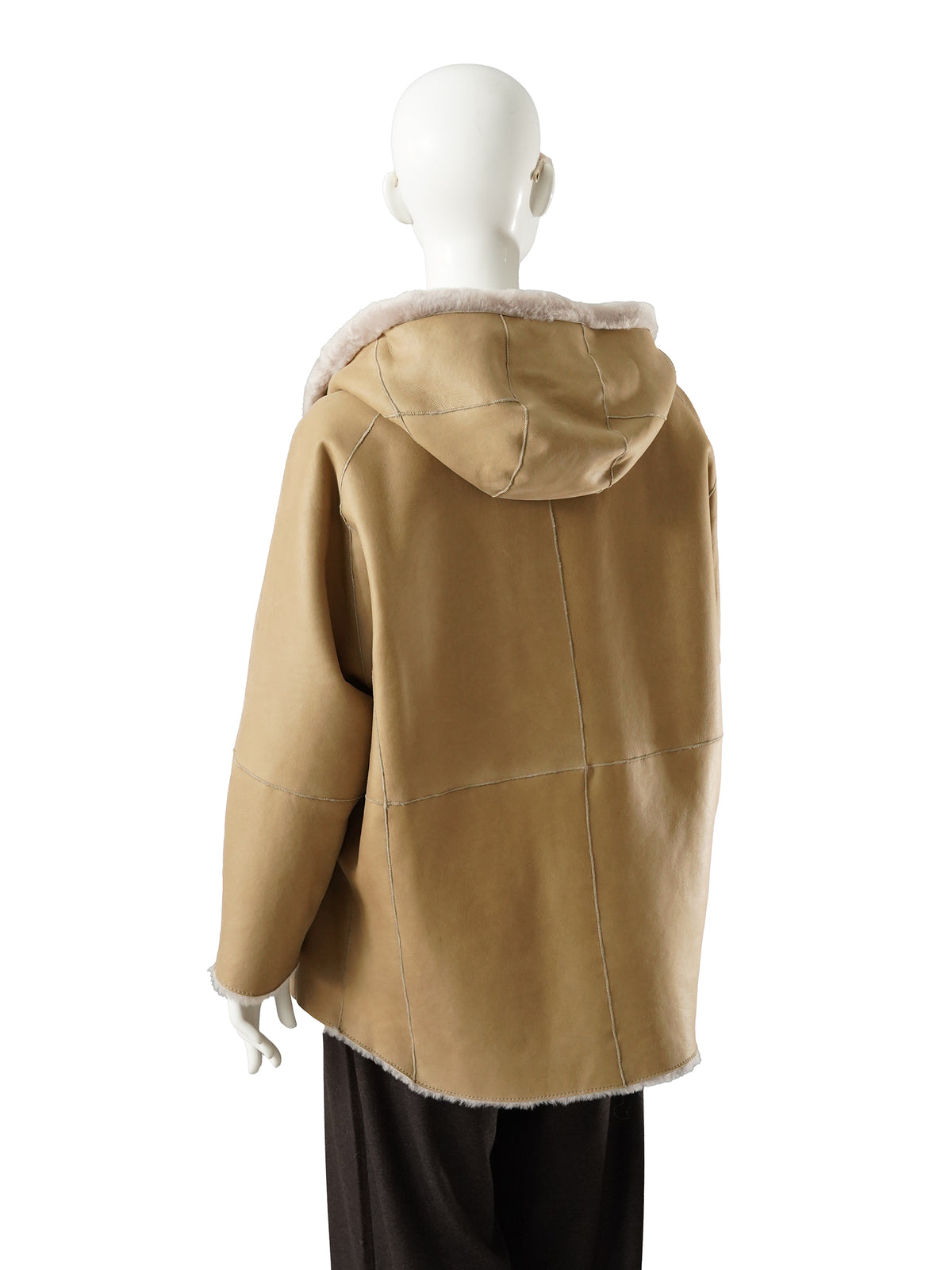 Camelfarbene wendbare Lammfelljacke mit Kapuze von Werner Christ – Ansicht 10